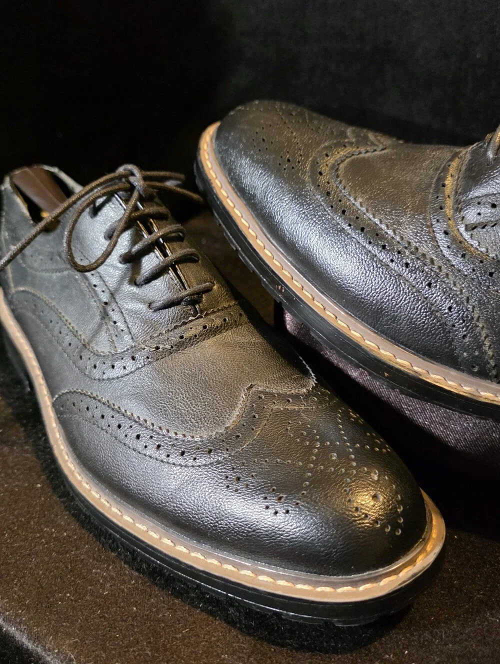 Perry Ellis Men's Black Wingtip Derby Shoes - Leather Brogue Oxford Size 9